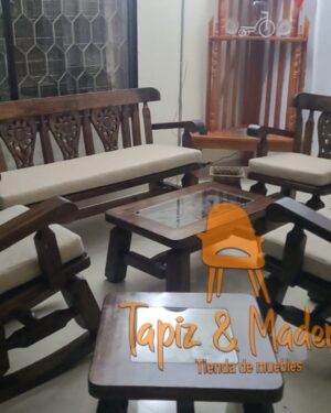 Sala Sofía Rústica en madera x3 puestos cojines