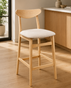 Banco Alto Nórdico en Madera Maciza Tapizado | Diseño Moderno y Elegante