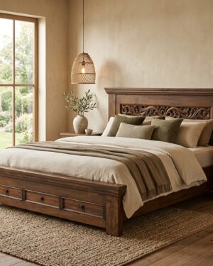 Cama Escalonada con Cajones en Madera Maciza | Diseño Rústico Elegante