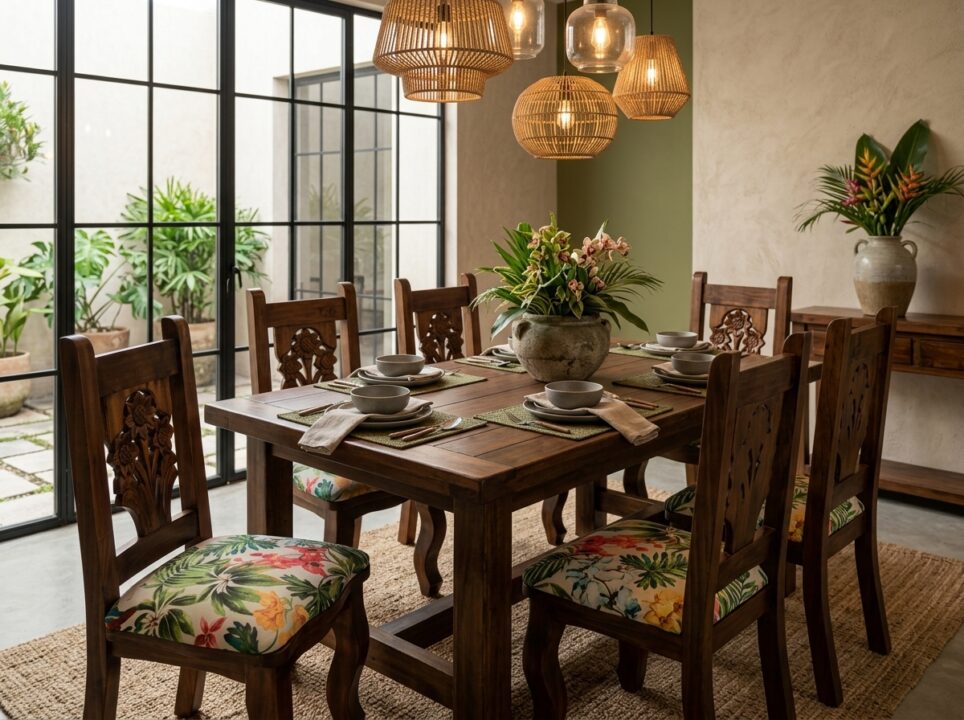 Comedor Rústico Colonial en Madera Maciza con Sillas Egipcias talla ...