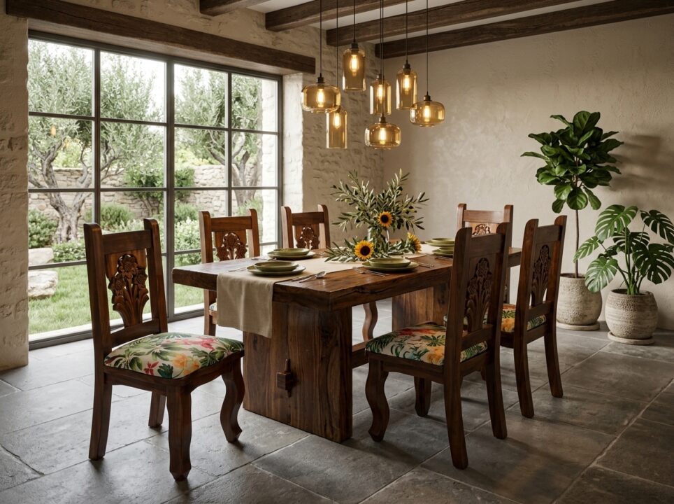 Comedor Rústico Colonial en Madera Maciza con Sillas Egipcias talla ...