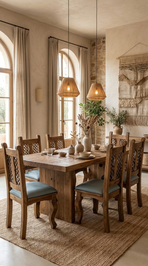 Comedor Rústico Colonial en Madera Maciza con Sillas Egipcias y Hierro ...