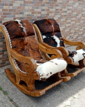 Mecedora Rollo en Madera Maciza y Cuero Legítimo – Tapiz y Madera