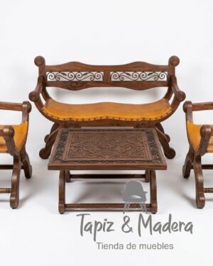 Sala Herradura en Madera Maciza con Cuero e Hierro Forjado | Tapiz & Madera