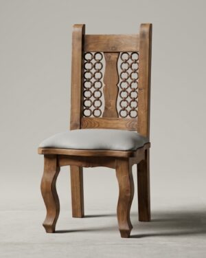 Silla Rústica Colonial en Madera Maciza con Detalles en Hierro Forjado | Tapiz y Madera