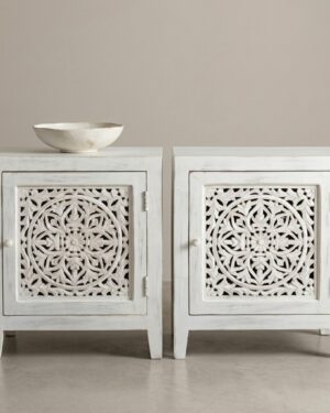 Mesa de Noche Mandala Blanca Tallada