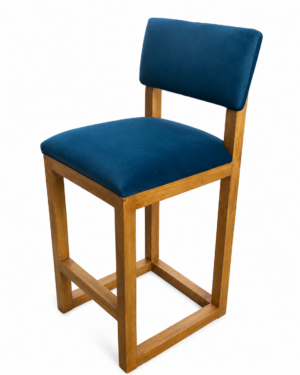 Silla Alta Tapizada en Terciopelo Azul y Madera Maciza | Tapiz & Madera