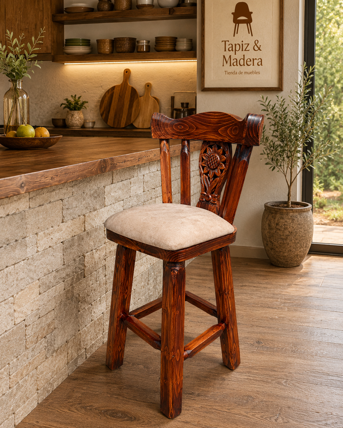 Butaca Alta Sofía en Madera Maciza | Diseño Rústico Artesanal | Tapiz & Madera - Imagen 2