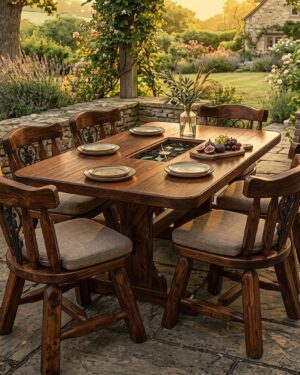 Comedor Rústico de Madera y Hierro Forjado para 6 Personas