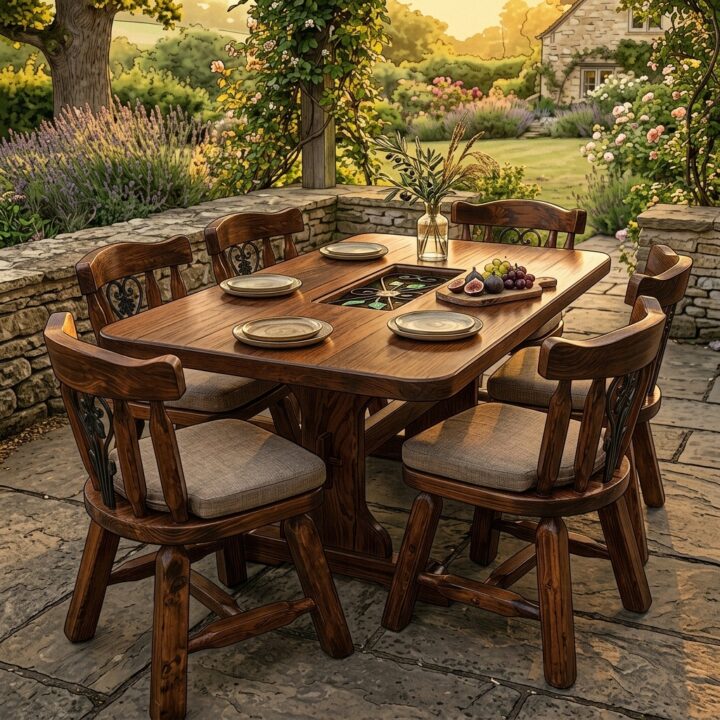 Comedor Rústico de Madera y Hierro Forjado para 6 Personas | Tapiz y Madera
