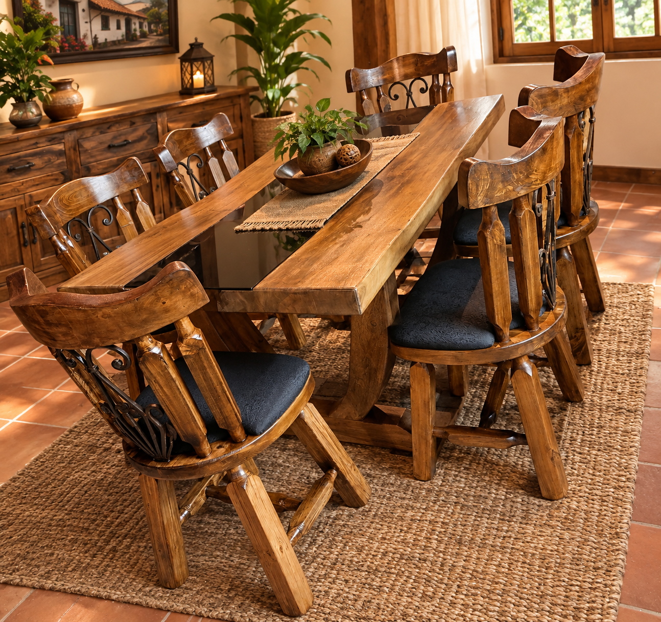 Comedor en madera Colonial Artesanal 6 Puestos