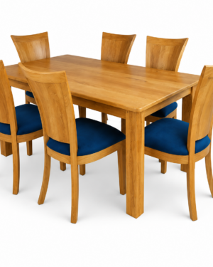 Comedor Verona 6 Puestos en Madera Maciza con Sillas Tapizadas Azul Royal