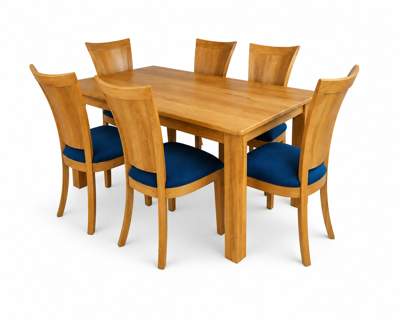 Comedor Verona 6 Puestos en Madera Maciza con Sillas Tapizadas Azul Royal