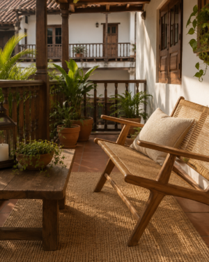 Sofá Colonial en Madera y Mimbre Natural | Tapiz & Madera